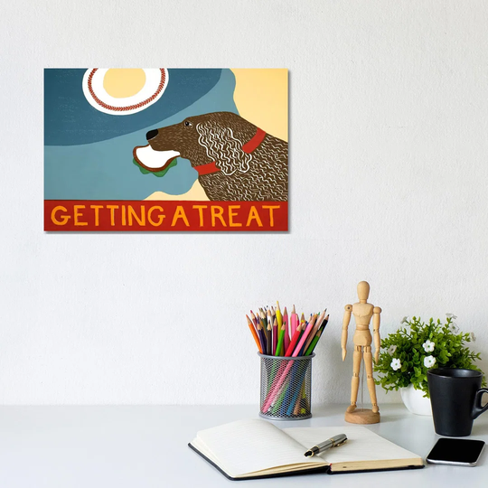 Getting a Treat Sand Choc Dog by Stephen Huneck - Wrapped Canvas Painting