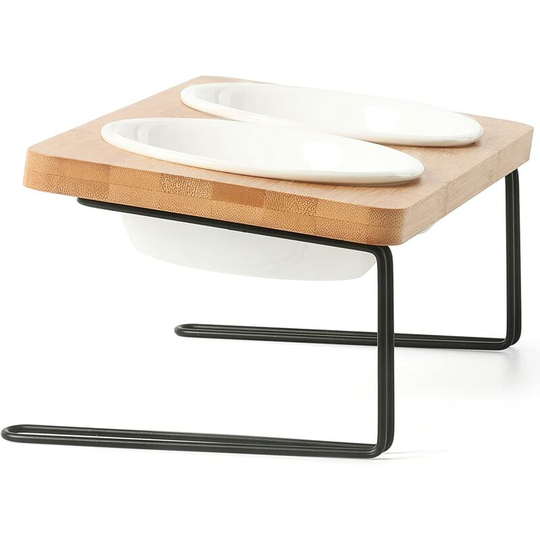 Swyeoot - Ceramic Pet Bowl with Solid Bamboo Stand