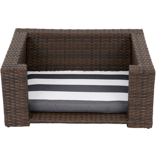 Clotho Indoor Outdoor Rattan Cat or Small Dog Elevated Bed Lounger with Removeable Washable Cushion Brown ST-N10005-UK - Brown - Teamson Pets