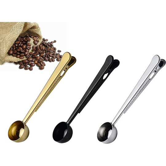 Set of 3 Stainless Steel Coffee Scoops, Measuring Spoon, Coffee Dosing Spoon with Bag Sealer, for Coffee, Milk Powder, Tea, Oatmeal, Coffee Powder