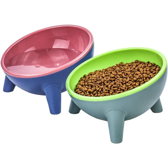 Raised Cat Bowl, Cat Bowl with 15° Tilt Angle, Provide Food and Water for Cats and Puppies (Pink+Yellow)