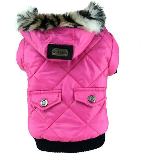 Faux Pocket Hooded Jacket Warm Winter Outer Snow Jacket For Small Dogs (rose Red m) - Thsinde