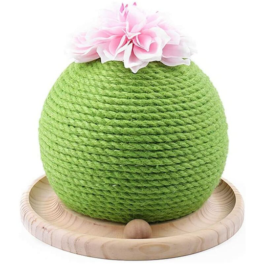 Wear-resistant Woven Sisal Cats Scratch Cactus Ball Wooden Base Pet Interactive Toy Scratching Post Funny Scratcher Board Supplies (Color : Green)