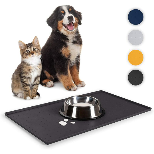 Perle Rare - Non-Slip Dog And Cat Bowl Or Litter Mat - Durable Waterproof Silicone-Black