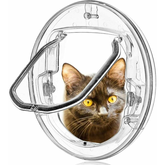 Joorrt - Cat Flap Pet Flap Small Dogs Cats Door with 4 Options Lock Round Clear Cat Flap with Door Liner Kit Best