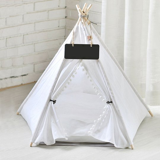 Foldable Pet Dog Cat Nest Bed Tent Wood Support, 50x50x60CM White - Livingandhome
