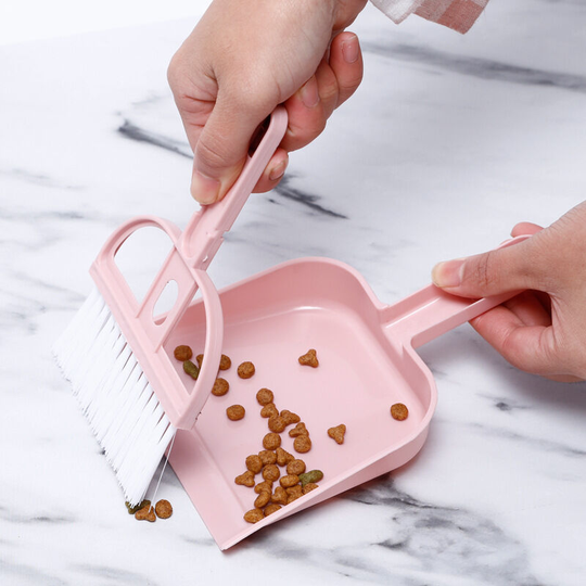 Cat Hamster Dustpan Small Broom Set Rabbit Scooper Guinea Pig Toilet Broom Pet Cleaning Tools (Pink)
