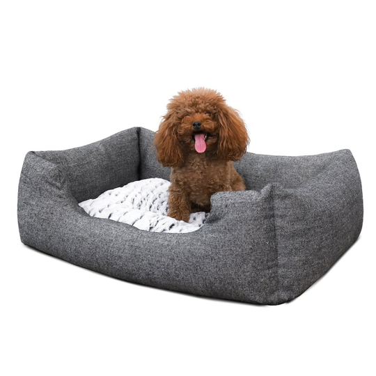 SONGMICS Gray Dog bed Plush Soft Comfortable Round Cat Bed Removable S size (S: 60 x 50) PGW22G