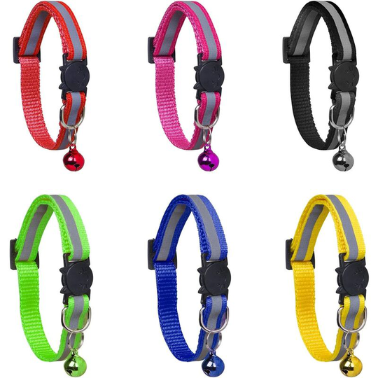6X Cat Collar Anti Strangulation Kittens Puppies Adjustable Reflective with Bell and Safety Buckle, Cute Multicolor Pet Supply - Langray