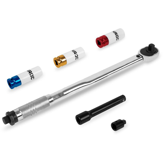 Vonroc - torque wrench ½" - 470mm - 28-210Nm - Incl. socket set - 3 pcs, extension bar and reducer