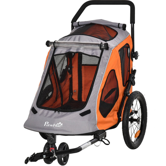 Pawhut - 2-IN-1 Dog Bike Trailer Pet Carrier Stroller Reflector 140 x 71 x 105cm - Orange