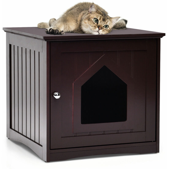 Wooden Cat House Indoor Pet Crate Litter Box Enclosure Side Table Nightstand
