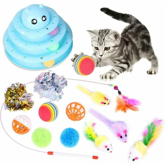 Bearsu - Cat Toys, 14 Pieces Cats Toy Kit with 4 Layers Cats Maze Toy, Cat Kitten Play Balls Toy, Indoor Cat Interactive Toys Kitten Toys