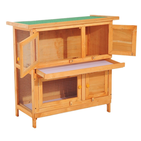 PawHut 2-Tier Wooden Rabbit Hutch with Sliding Tray