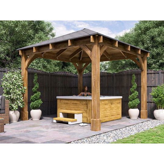 Dunster House Ltd. - Wooden Gazebo Atlas Titan 3m x 3m - Permanent Heavy Duty Pressure Treated Patio Shelter With Roof Shingles 10 Year Guarantee