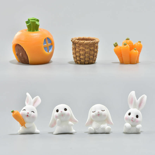 7 PCS Resin Rabbit Figurines Rabbit Garden Ornaments Chic Rabbits Easter Decoration, Resin Easter Bunny Rabbit Table Decorations Ornaments for Spring