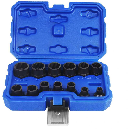 Qersta - 13pcs Impact Damaged Bolt Nut Extractor Socket Tool Set Bolt Nut Screw Removal Socket Wrench