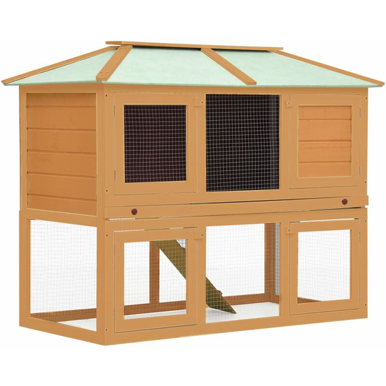 Vidaxl - Animal Rabbit Cage Double Floor Wood Brown