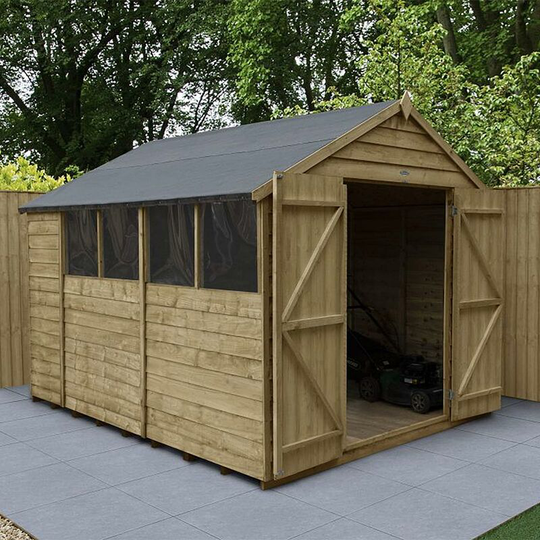 Apex Overlap Pressure Treated 10x8 Double Door Wooden Shed Garden Storage