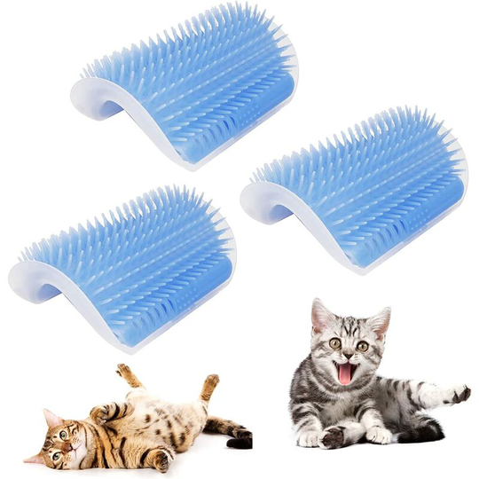 Bearsu - Pack Cat Self Groomer, Soft Corner Cat Scraper with Catnip, Cat Massage Comb Grooming Brush Tool
