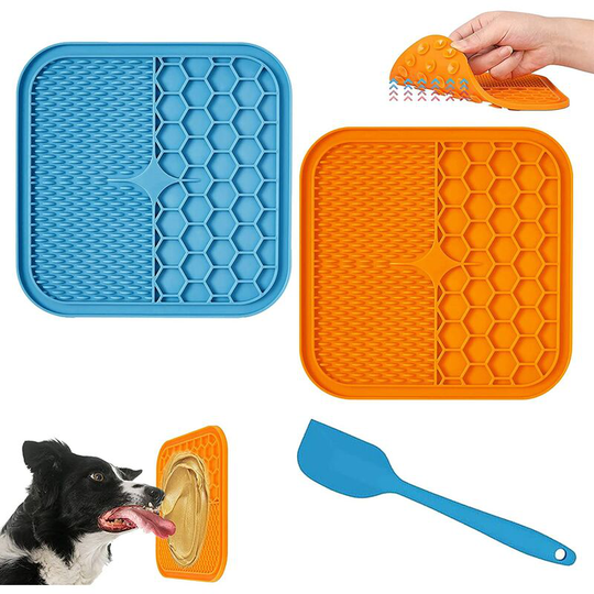 2 Pieces Dog Lick Mat Silicone Lick Mat with Spatula Animals Licking Mat Feeding for Bath Grooming