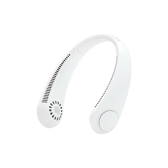 (White) Portable Bladeless Mini Fan Neckband Lazy Neck Hanging Cooler USB Rechargeable