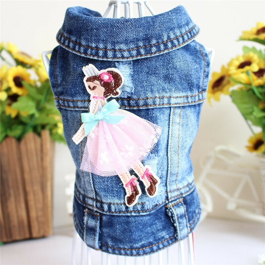 No whiskers beauty vest dog hole bearded edge denim bottom shirt blue denim bottom shirt pet shirt cool boys and girls jacket , (m) size clothing