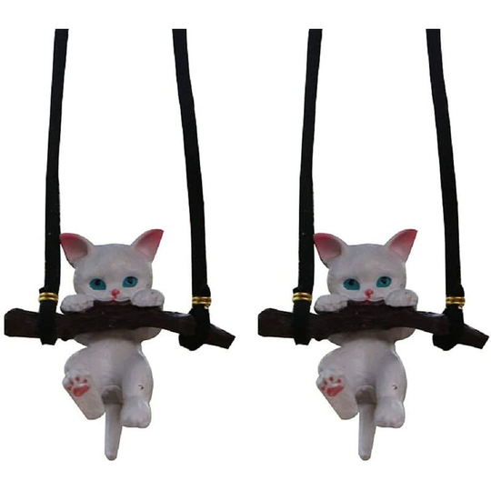 2 Pcs Cute Branch Cat Car Pendant Interior Rearview Mirrors Kitten Charms Home Ornaments