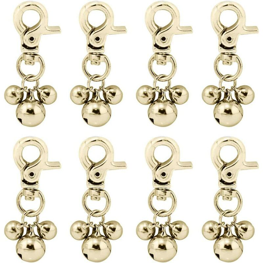 8 Pack loud Cat & Dog Collar Bells, Dog Triple Bell, Metal Pet Training Bell (Gold)