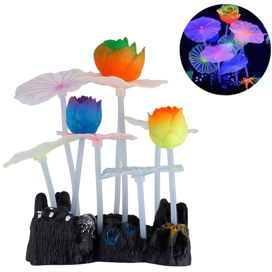 Glowing Effect Lotus Ornament Silicone Decor Aquarium Decoration for Fish Tank with Suction Cup, style 3