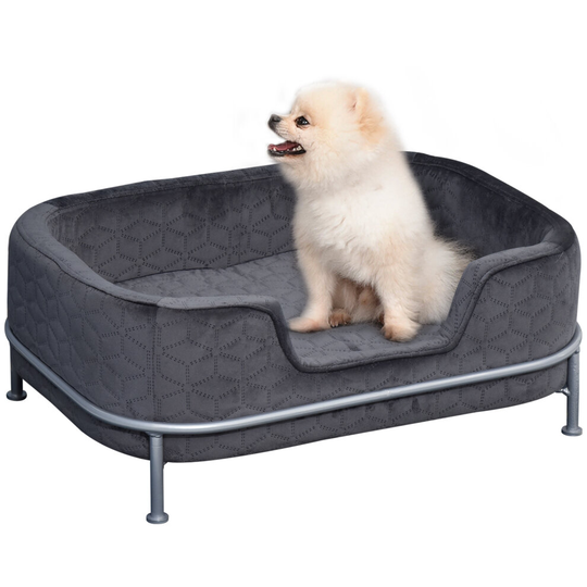 PawHut Pet Sofa Dog Couch Bed Cat Longer w/ Metal Base Cushion Grey