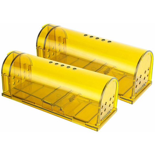 Human Mouse Trap, Reusable Human Live Rat Trap, Animal Friendly, Catch Live Mice, for Indoor Outdoor Kitchen Garden Attic, Set of 2 (Yellow)