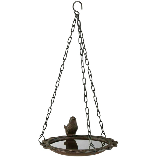 Cast Iron Heavy Duty Hanging Bird Bath Feeder Vintage Bronze Decorative Garden Ornament Bird Feeding Station - brown/black