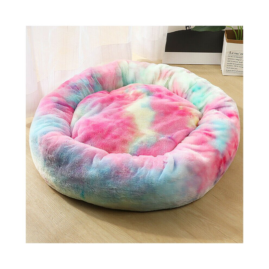 (Multicolor A, 60cm) Plush Donut Pet Bed For Dogs & Cats | Dog Basket