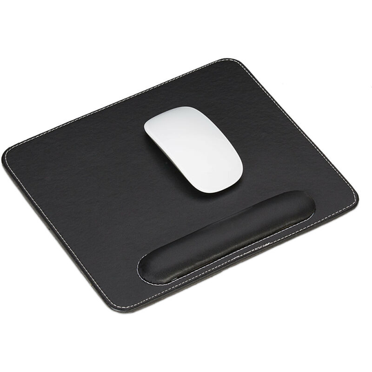 Relaxdays - Mouse Pad, Faux Leather, Ergonomic, Soft Wrist Rest, For Computer & Laptop, Rectangular, Black