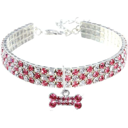 Bone Shaped Adjustable Crystal Rhinestone Pet Collar - Small Pet Collar