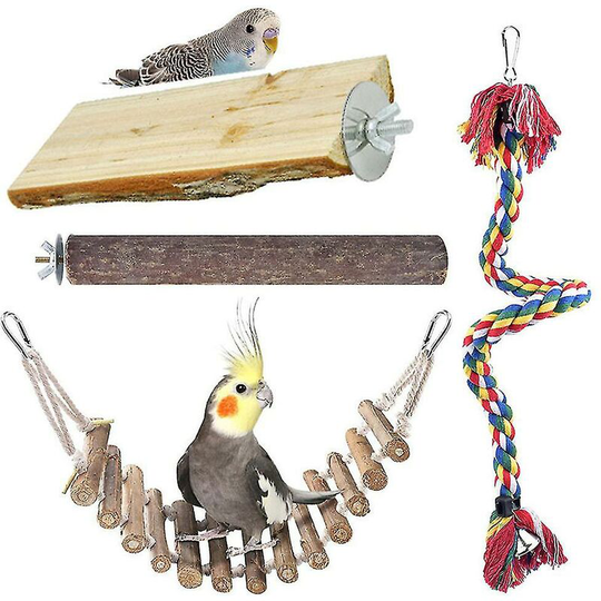 4 Pieces Set Suspension Bridge Platform Station Stick Swing Birdcage Accessories Perch Toy Thsinde