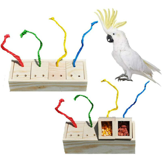 Bearsu - Discolored Food Feeder Wooden Box Smart Toy for Bird, Parrot, Parakeet, Parakeet, Conure, Bird, Finch, Canary, Macaw, African Gray Cockatoo,