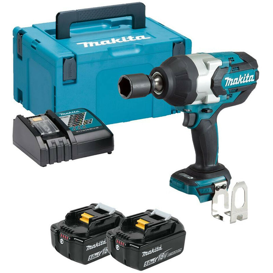 DTW1001 18V lxt Brushless 3/4'' Impact Wrench with 2x 5.0Ah Batteries, Charger & Case - n/a - Makita