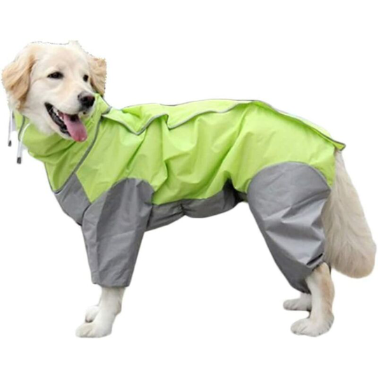 Soekavia - Dog Raincoat with Removable Hoodie, Outdoor Adjustable Drawstring, Magic Tape Waterproof Rain Jacket with Hood Collar Hole Green Size 12