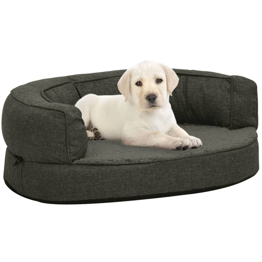 Ergonomic Dog Bed Mattress 60x42 cm Linen Look Fleece Dark Grey