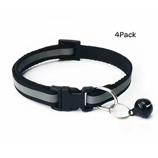 4 Pack Reflective Cat Collars with Bells, Quick Safety Release Breakaway Cat Collars, Kitten Collars Adjustable 19-32cm Black