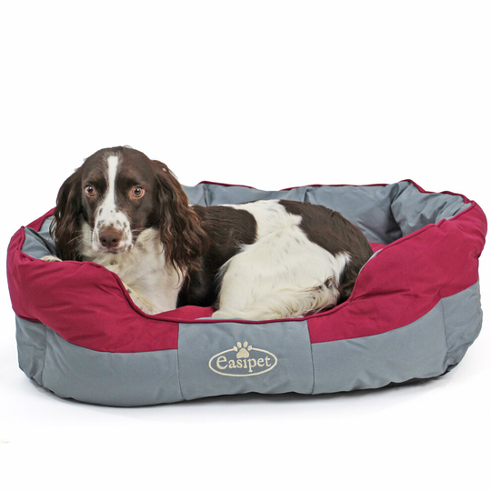 Waterproof Round Dog Bed in Grey/Burgundy L Easipet 74682