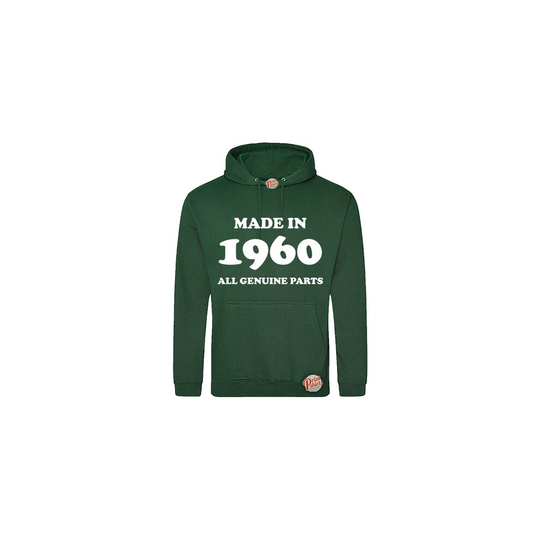 (Medium, Green) Made In 1960 All Genuine Parts! Mens Unisex Funny Hoodie . Retro Hoody