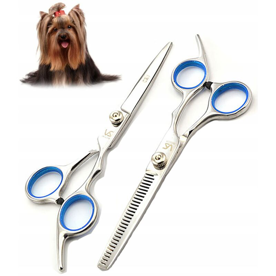Scissors for Dog Care Products and Cats 6 Inch Stainless Steel Hairdressing Scissors, Flat Scissors + Tooth Scissors