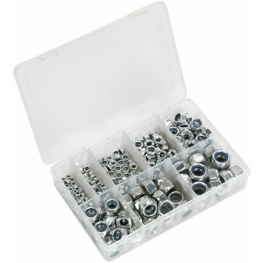 Loops - 255 Pc Nylon Locknut Assortment - M4 to M16 - Partitioned Storage Box - din 985