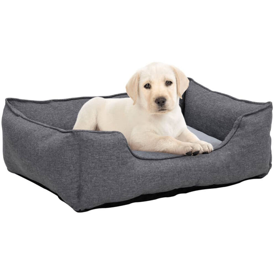 Dog Bed Grey 85.5x70x23 cm Linen Look Fleece