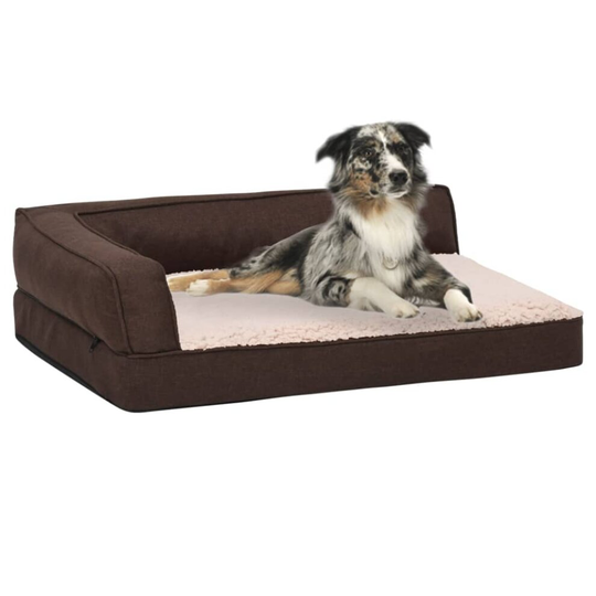 vidaXL Ergonomic Dog Bed Mattress Linen Look Fleece Brown Dog Pet Sofa Basket
