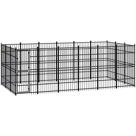 Outdoor Dog Kennel Steel 16.59 m² vidaXL - Black