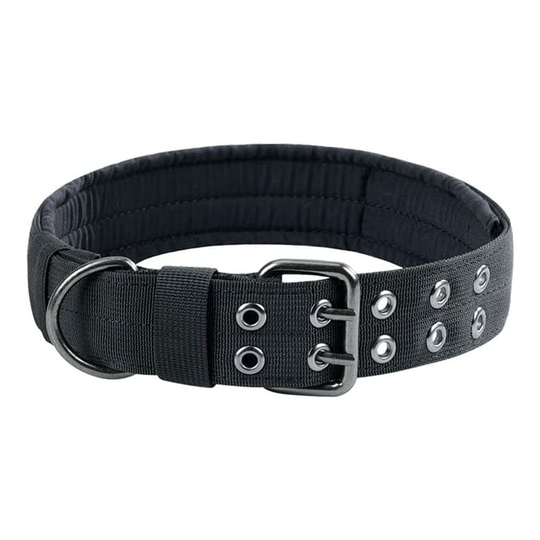 Nylon Tactical Dog Collar Military Adjustable Training Dog Collar with Metal d Double Ring Buckle(Black-M,59cm)